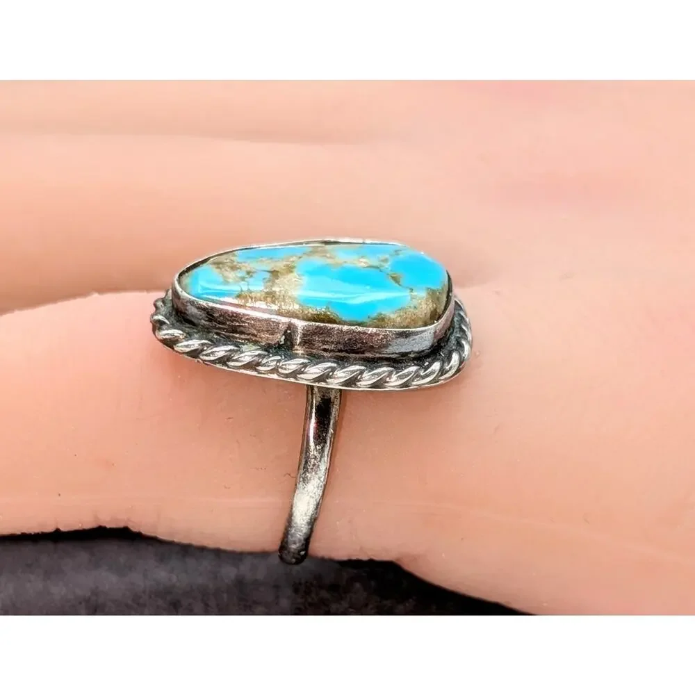 Vintage Southwestern Tests for Sterling Blue Stone Ring Size 5.25